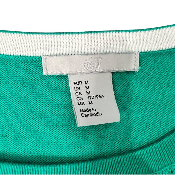 H&M Teal Lace Detail Yoke 3/4 Sleeve Knit Top Light Sweater size M Cotton Blend - Picture 8 of 9